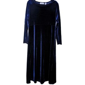 Luxurious Goth Velvet Long Sleeve Dress in Dark Blue Navy Sapphire Jewel Tone